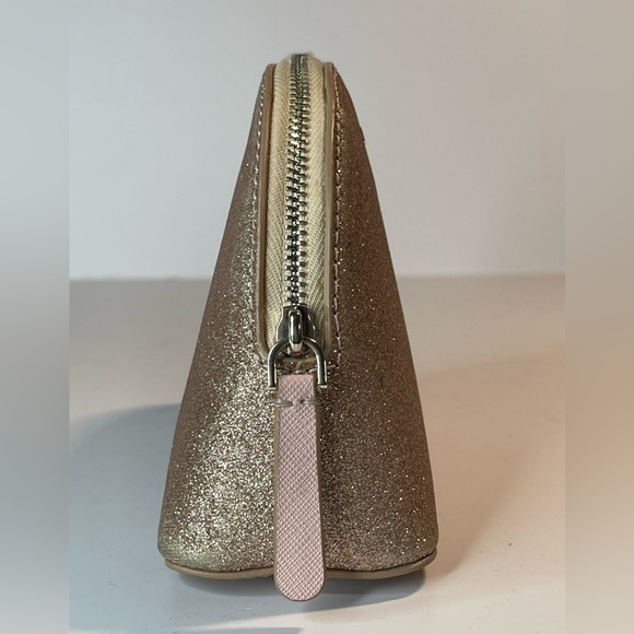 Kate Spade NY Saffiano Tinsel Glitter Rose Gold Dome Pouch Gently Preloved - Picture 7 of 10